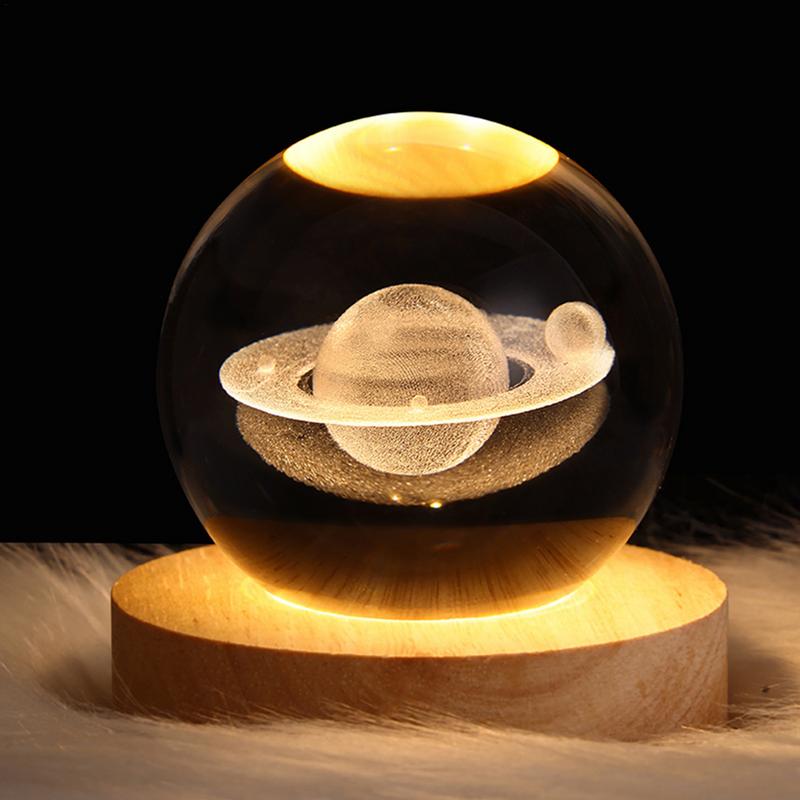 3D Crystal Ball Night Light with Wood Base