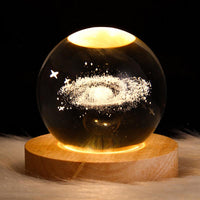 3D Crystal Ball Night Light with Wood Base