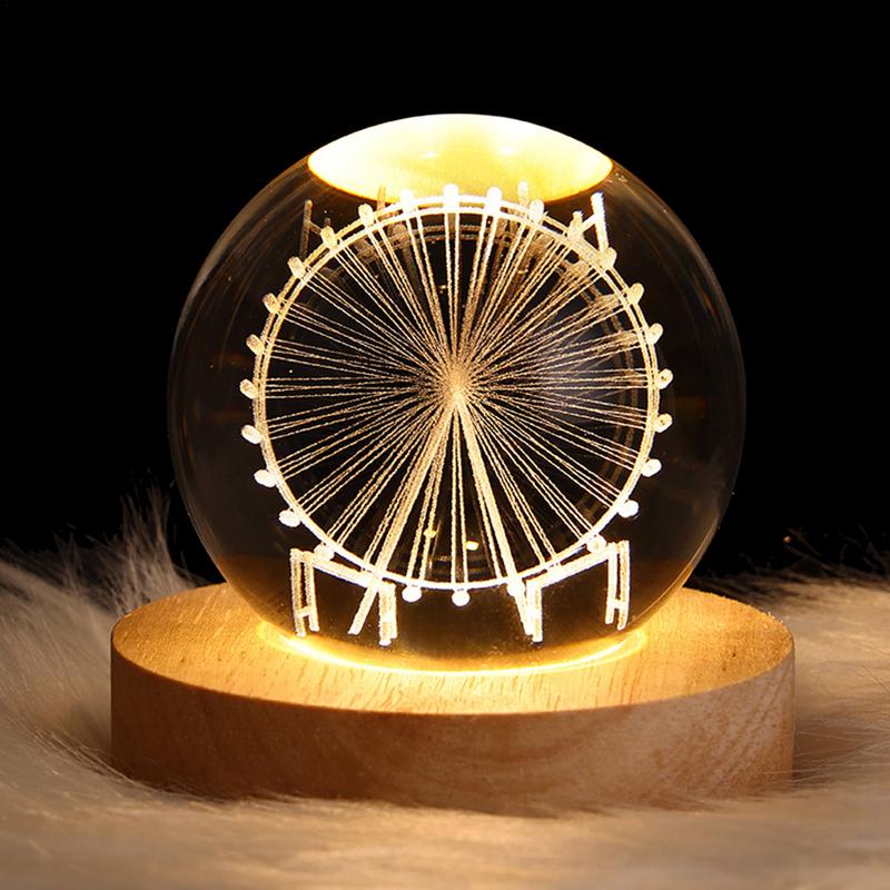 3D Crystal Ball Night Light with Wood Base