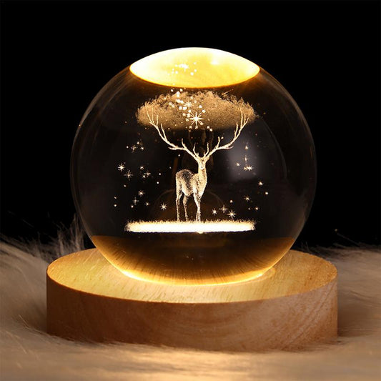 3D Crystal Ball Night Light with Wood Base