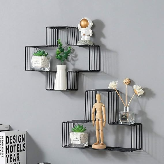 Geometric Elegance: Wrought Iron Wall Shelf