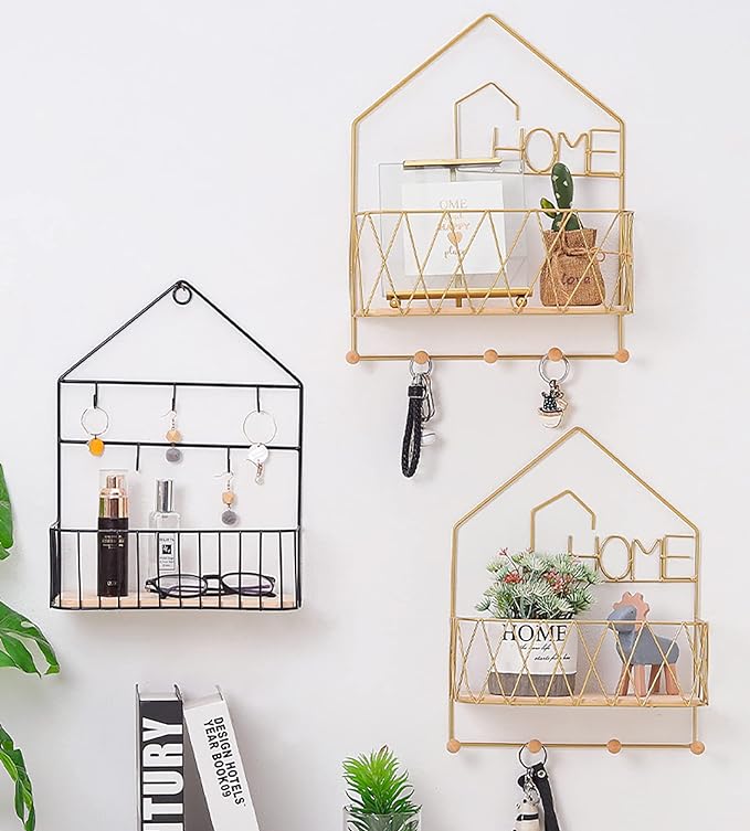 House-Shaped Wall Storage Basket with Hooks