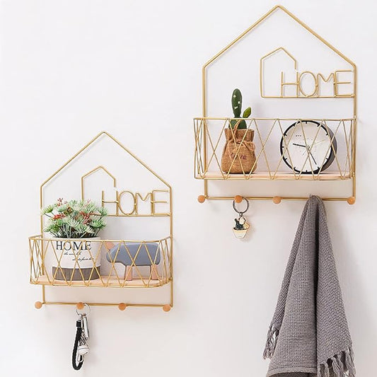 House-Shaped Wall Storage Basket with Hooks