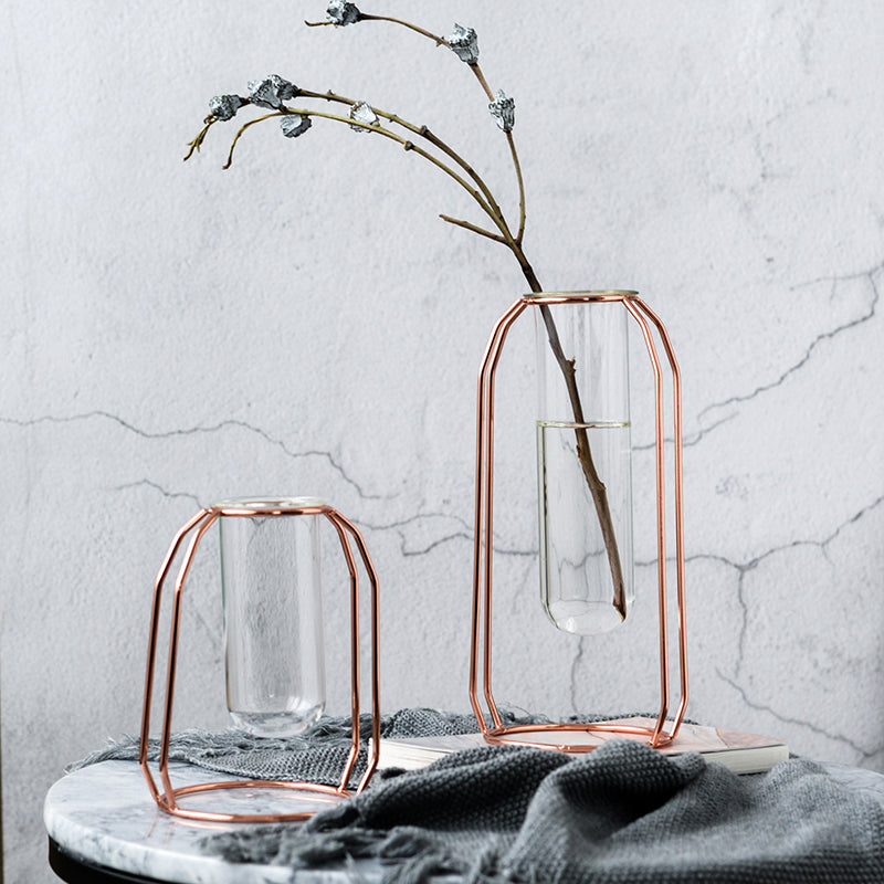 Modern Nordic Glass Vase with Metal Stand