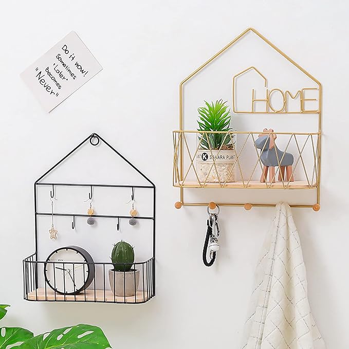 House-Shaped Wall Storage Basket with Hooks